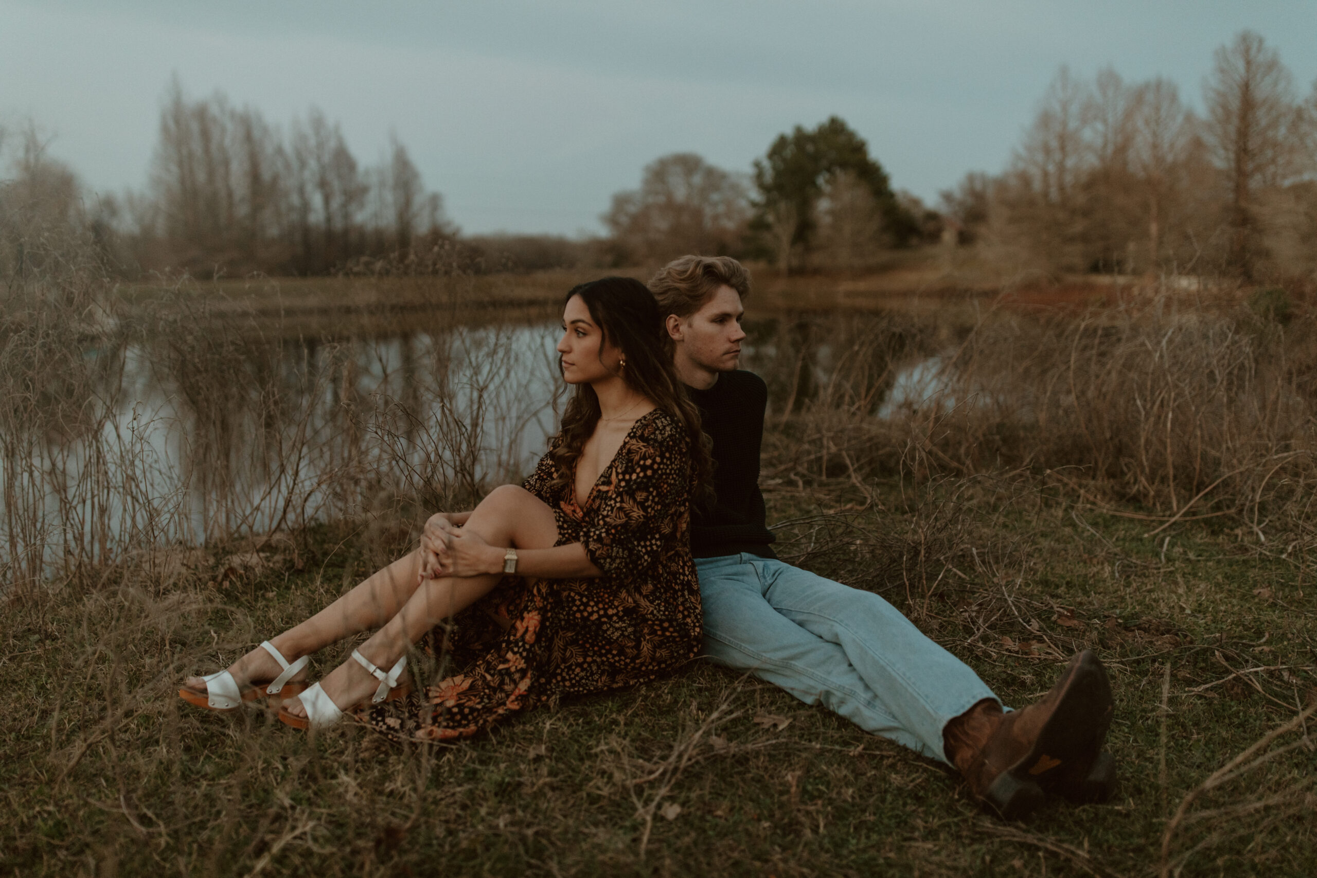 Stunning open field engagement session in College Station, Texas during blue hour by Sullivan Taylor